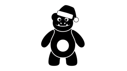 White outline monster wearing Santa hat isolated on a transparent background 1