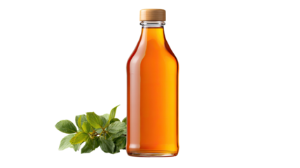 Kombucha glass bottle fermented tea probiotic drink healthy beverage refreshment studio isolated on white background