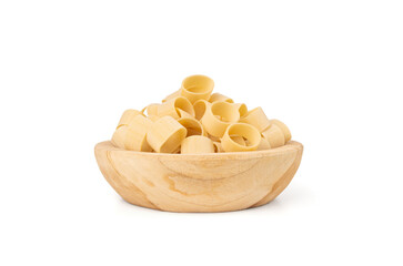 Raw Calamarata Big Pasta Isolated, Homemade Dry Macaroni, Italian Raw Round Noodle