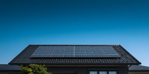 solar panels installed on a black tiled pitched roof minimal technology