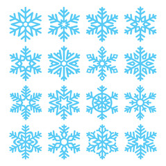 Set of Unique Blue Snowflake Icons for Winter and Holiday Designs