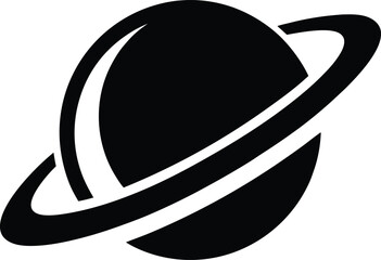 Planet Saturn with planetary ring black silhouette vector icon © Babu