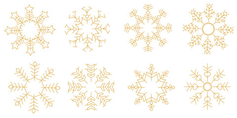 Snowflakes thin line icon. Christmas or New year winter snowfall symbol. Gold glitter collection. Editable stroke. Vector design elements