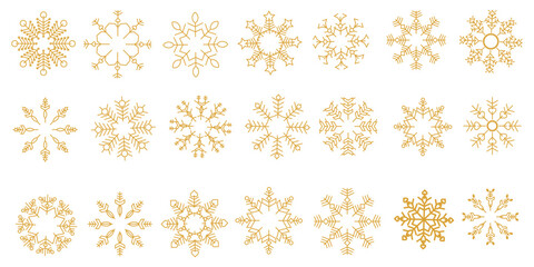 Snowflakes thin line icon. Christmas or New year winter snowfall symbol. Gold glitter collection. Editable stroke. Vector design elements