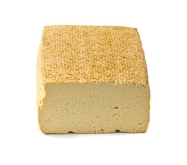 Tofu Cheese Isolated, Smoked Vegan Cheese Slice, Sliced Soya Bean Curd, Soy Protein or TSP