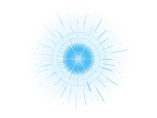 A blue circular design with lines radiating from it on a transparent background