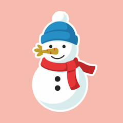 Adorable Winter Snowman Wearing a Blue Beanie Hat and Red Scarf