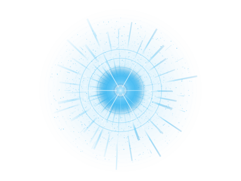 A blue circular design with lines radiating from it on a transparent background - Powered by Adobe