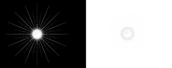 A bright white light with lines and dots on a black background isolated on transparent background