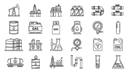 Hand Drawn Oil and Gas Industry Doodle Icons Set for Energy Production and Fuel Resources