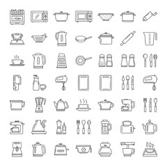 Comprehensive Kitchen Utensils and Home Appliances Line Icons Set for Cooking and Food Preparation