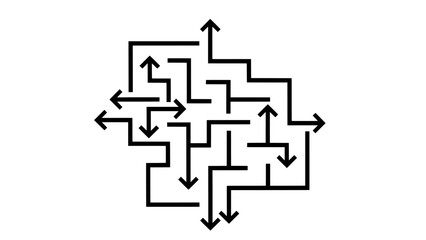 Abstract Maze Puzzle with Multiple Arrows Representing Complex Decision-Making and Problem Solving
