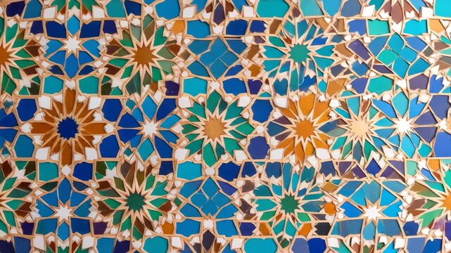 Geometric Mosaic Pattern With Blue Green and Orange Colors on White Background for Decoration