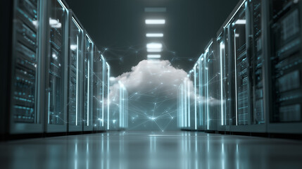 Data Center Cloud Computing Network Infrastructure with Virtual Servers and Connected Nodes