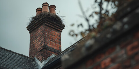 Red brick house chimney close-up blocked flue architecture home