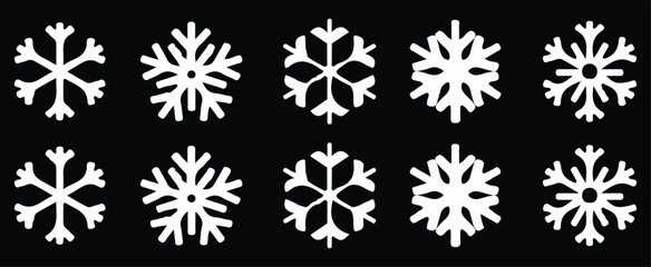 snowflake white icon set black background snow symbol  illustration design art