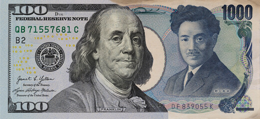 One Hundred US Dollar and One Thousand Yen Currency Collage