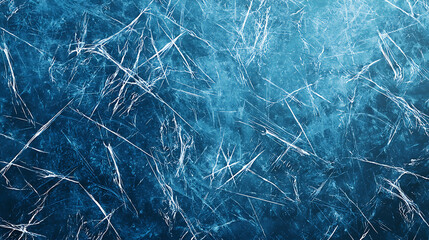 Blue ice background with scratches and cracks winter texture.