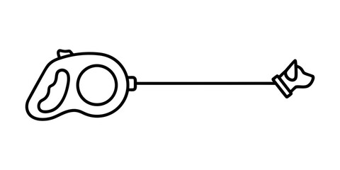 Retractable dog leash with dog head icon line art.