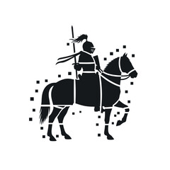 Silhouette of a medieval knight on horseback with a spear.
