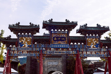 Ornate traditional entrance gate in Gubei Water Town China