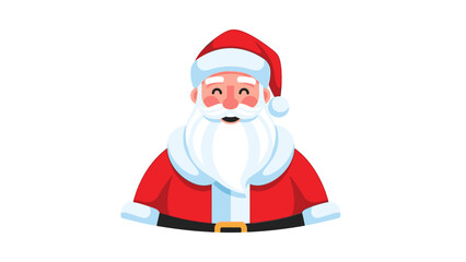 A cheerful cartoon Santa Claus with a red hat and suit, white beard, and blue shirt against a clean white background with a festive Christmas mood.