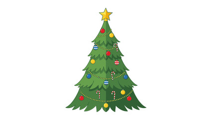 A festive Christmas tree decorated with colorful lights and ornaments on a plain white background, conveying a joyful holiday atmosphere.