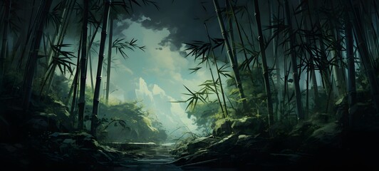 Naklejka premium silhouette of bamboo forest ,generative AI