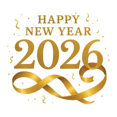 Happy New Year 2026 illustration with golden ribbon