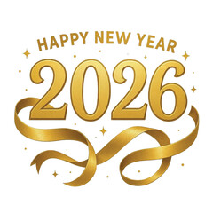 Happy New Year 2026 illustration with golden ribbon
