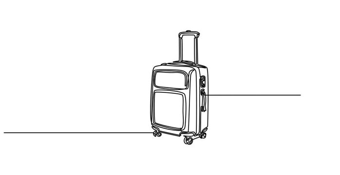 Animated self drawing of Continuous one line drawing of travel suitcase design. Travel bag in single line draw illustration. Editable stroke, single one line drawing of case luggage bag with wheels