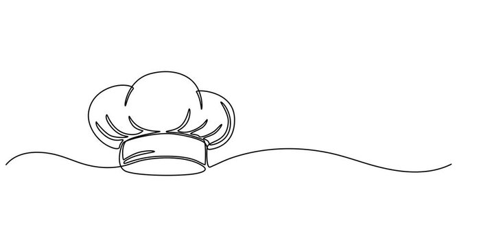 Animated self drawing of  Drawing of a single continuous line of a chef's hat . Symbol of cafe , cooking in a simple one line style. Vector editable illustration,