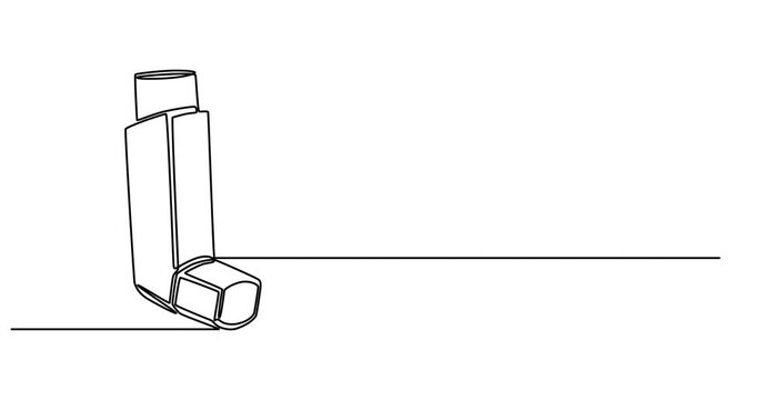 Animated self drawing of  Single one line drawing an inhaler. Medical equipment concept. Continuous line draw design graphic vector illustration, Inhaler for asthmatics, salbutamol, 