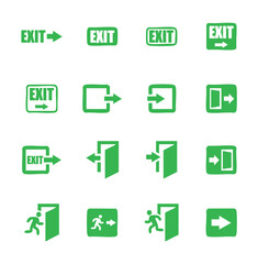 Green Hand-Drawn Exit Sign Icon Set