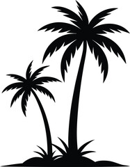 Fototapeta premium Silhouette of two palm trees on a small island against a white background