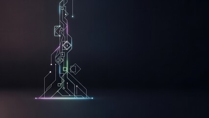 Abstract vertical circuit with neon pathways for digital infrastructure