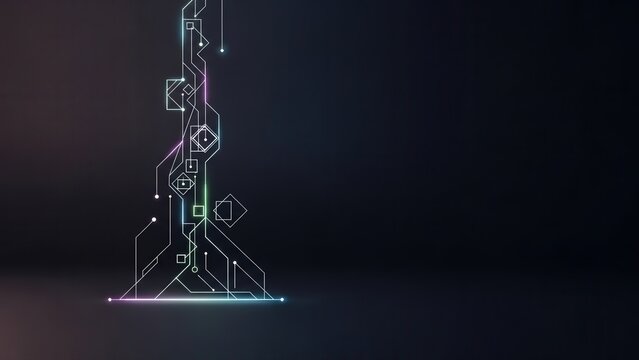 Abstract vertical circuit with neon pathways for digital infrastructure - Powered by Adobe