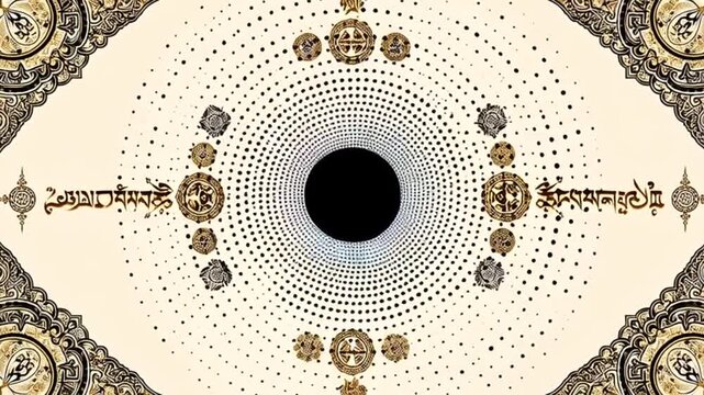 Ornate concentric mandala animation with radial dotted geometry.