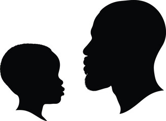 Child and adult silhouette vector, generational connection concept, profile view illustration, family relationship design, black figure artwork, emotional bond theme, stock image
