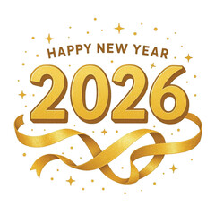 Happy New Year 2026 illustration with golden ribbon