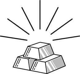 Line art vector illustration of a stack of shimmering gold bars or bullion, symbolizing wealth, luxury, investment, financial success, and precious metal assets.