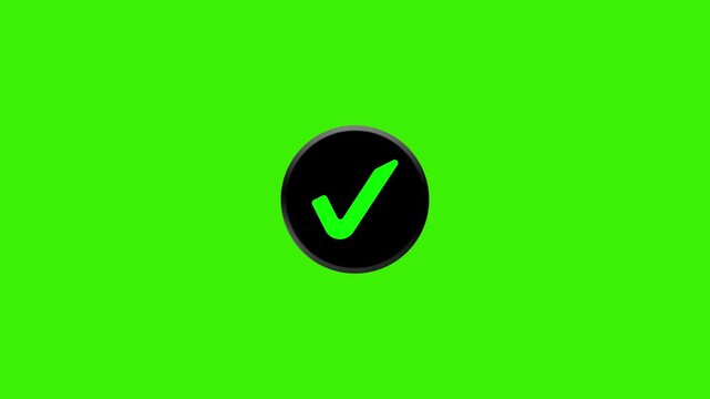 Green Tick mark icon animation on an isolated green screen, Animated check mark symbol showing approval or success, green tick animation, eye-catching animation 4K