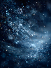 Obraz premium Blue Christmas background with snowflakes, stars and empty space. Copy space for your text. Merry Xmas, Happy New Year. Vertical festive backdrop.