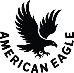 American Eagle Silhouette Logo with Spread Wings on White Background