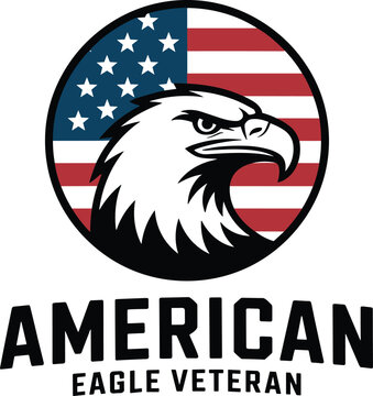 American Eagle Veteran Badge with USA Flag Patriotic Emblem Vector Illustration