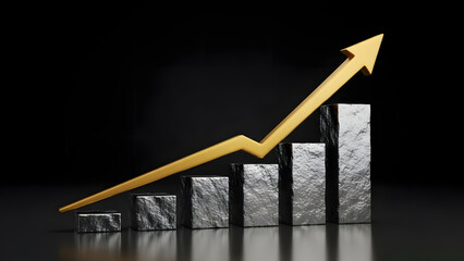 Silver price growth chart with rising arrow