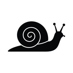 A simple black silhouette of a snail with a visible spiral shell © ariyan