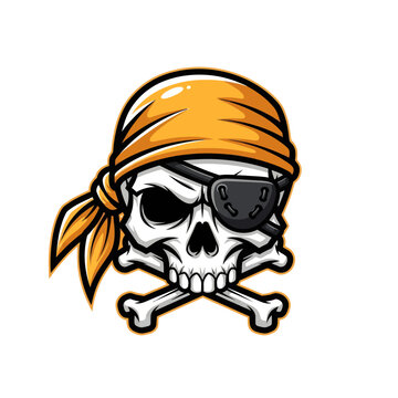 Bold pirate skull illustration with eye patch and bandana seamlessly blending