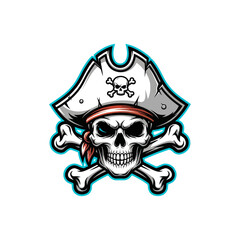 Fototapeta premium Bold and edgy skull pirate emblem with shadowed details and crossbones