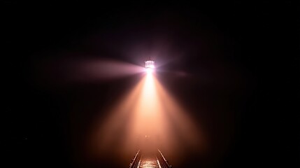 sailor. Lighthouse beam cutting through morning fog at a coastal maritime scene. travel magazines, destination branding, designed for outdoor magazines and nature guides, used by event planners.